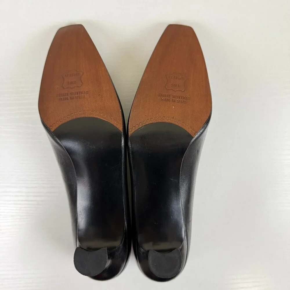 New Stuart Weitzman Black Leather Heel Pumps